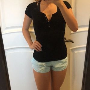 Black Henley Fitted Button Up Top Prince & Fox